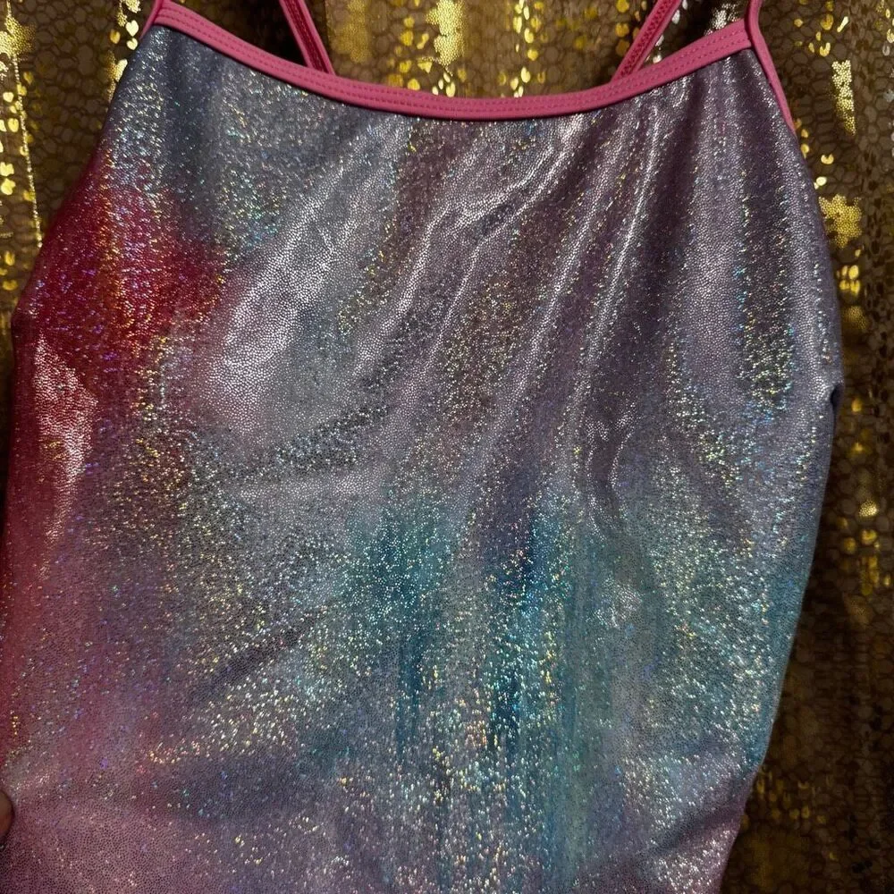 Women's Pink Blue Purple Shimmer Sparkly One Piece Swimsuit Med NWOT